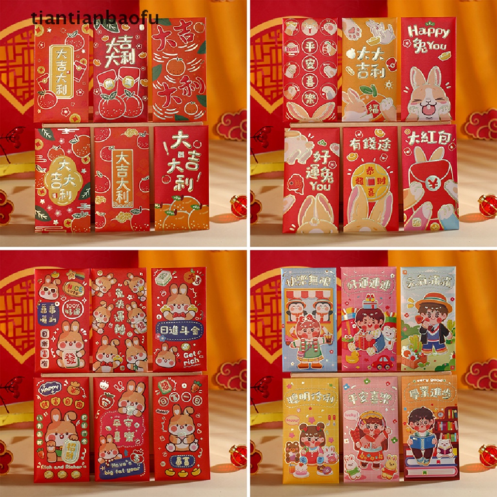 [tiantianbaofu] 6 Pcs 2023tahun Kelinci Kartun Merah PacketChinese New Year Lucky Red Amplop Kreatif Musim Semi Festival Ulang Tahun Pernikahan Amplop Merah Butik