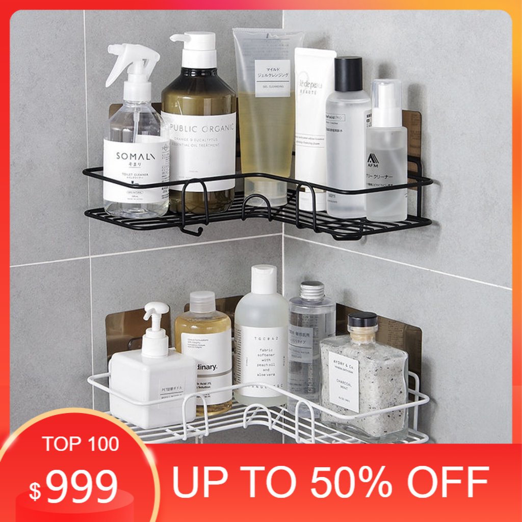 Rak kamar mandi/ Rak Sudut Kamar Mandi Tempel Dinding Keramik Rak Dapur Besi Serbaguna Rak Sabun Kam