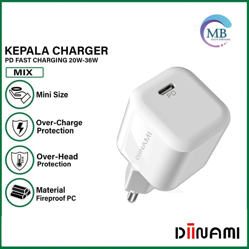 DIINAMI P8 Adaptor BATOK Charger CASHAN Power Nano 20 Batok Fast Charging 20W 3A Type-C (PD) Multi Protection MB4125