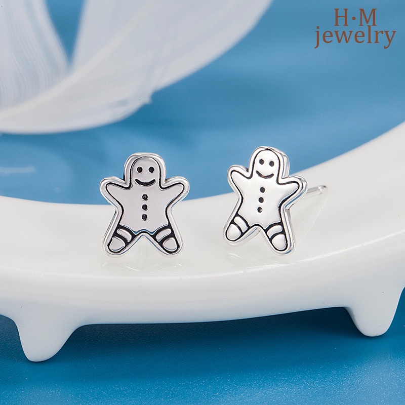 Suasana Natal Retro Tertekan Gingerbread Man Bear Ear Studs 2022anting Baru