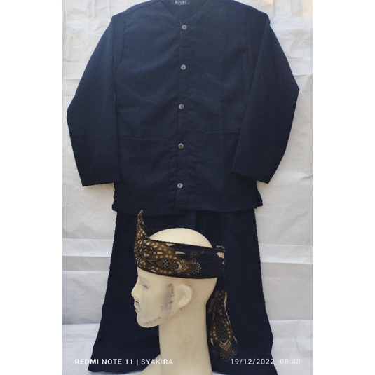 Stelan baju pangsi dewasa hitam polos free iket batik size S,M,L,XL