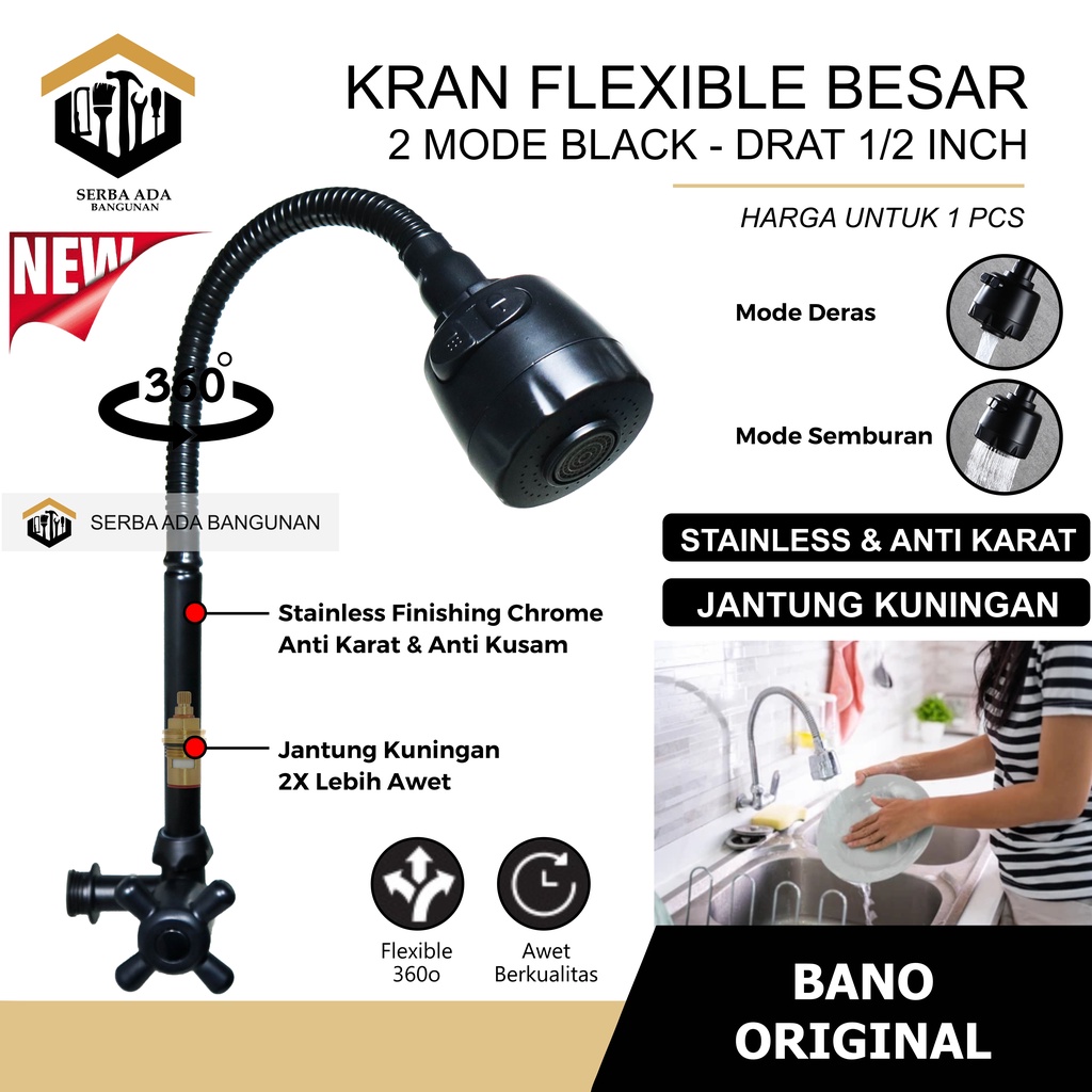 Kran Angsa Dapur Fleksibel / Flexible - 1/2 Inch - High Quality  ROTASI 360 DERAJAT