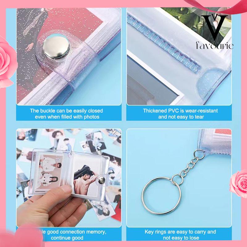 COD1 &amp; 2 Inch Mini Photo Album 16 Pockets KeyRing Key Ring Shiny Transparent Foto Binder Kecil Card Holder Keychain Gantungan Kunci Jelly Color KPOP Koleksi Ganci pacar memory kenangan hadiah potret -FA
