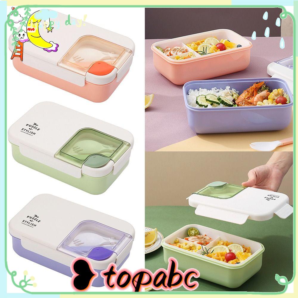 Top Lunch Box Anti Bocor Persegi Panjang Grid Dengan Sendok Wadah Makanan