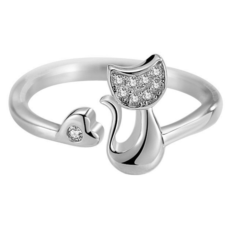 Cincin Kucing Modis Dan Kreatif Dengan Pembukaan Yang Dapat Disesuaikan Tembaga Micro Set Zirkon Perhiasan Pribadi