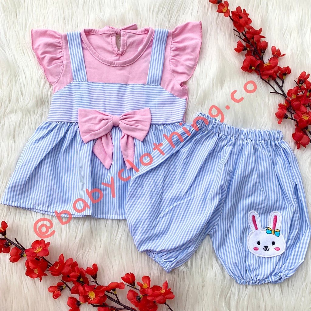 Setelan baju celana katun lembut adem motif lucu fashion anak bayi cewek perempuan murah -bun