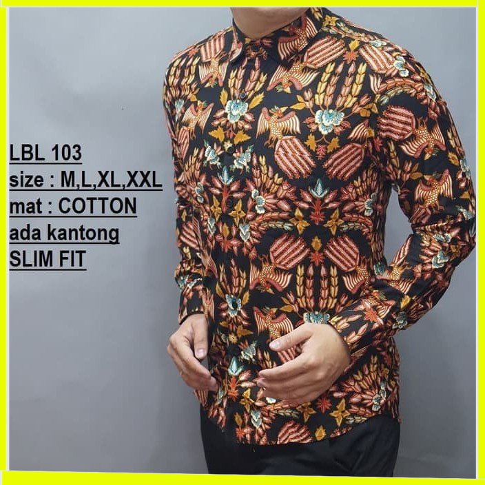 KEMEJA PRIA BATIK LENGAN PANJANG HEM BAHAN KATUN HALUS 40S LBL103 MEWAH PREMIUM BAJU ELEGANT SIZE M L XL SKU MS JAKARTA