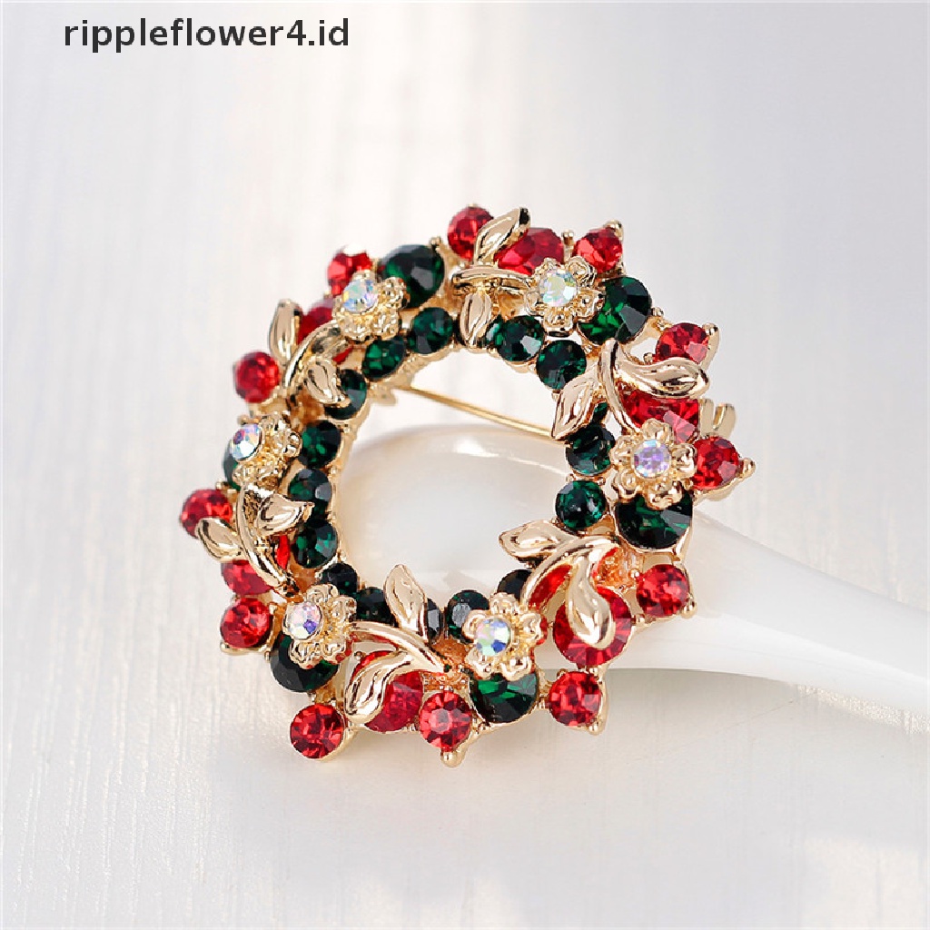 {rippleflower4.id} Perhiasan Kristal Panas Bulat Garland Natal Bros Pin Hadiah Pesta Santa Claus~