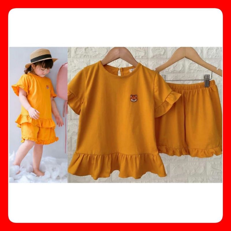 Setcel anak warna kunyit MAMAO 1-5th| setelan anak perempuan polos