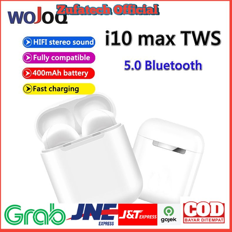 WOJOQ TWS Earphone Bluetooth Headset 5.0 with Charging Case - i10 - Max - White