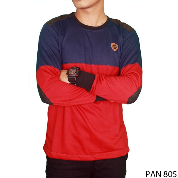 Kaos Lengan Panjang Laki-Laki Katun Merah – Dongker – PAN 488