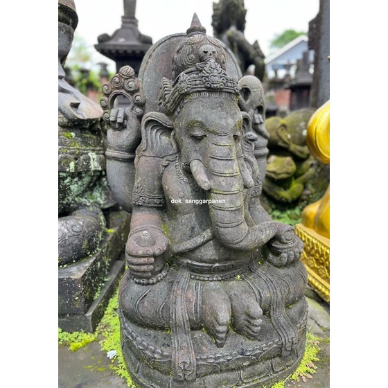 Patung Ganesha Bersila Batu Candi Batu Hitam tinggi 120