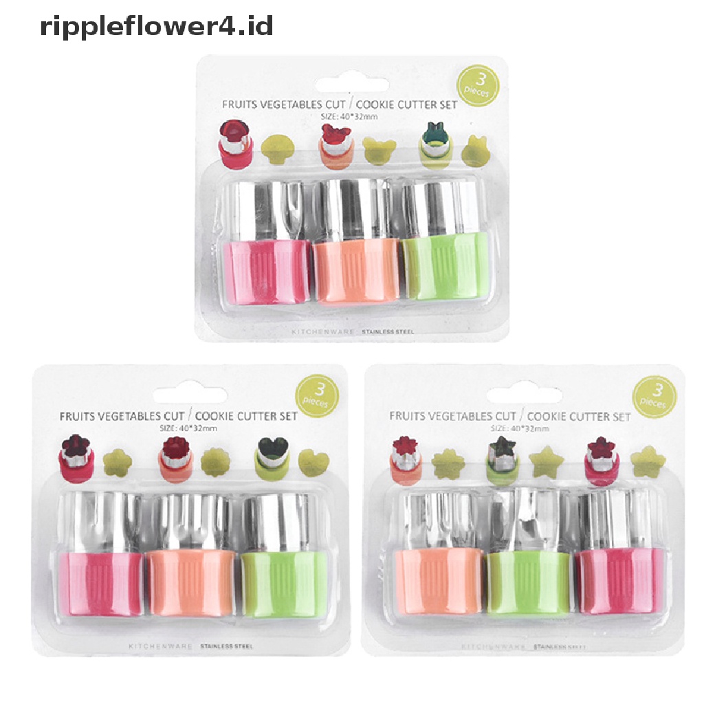 {rippleflower4.id} 3pcs/set Bintang Bentuk Kelinci Sayuran Buah Pemotong Gagang Plastik Alat Masak Portable Stainless Steel Fruit Cutg Die Gadget Dapur~