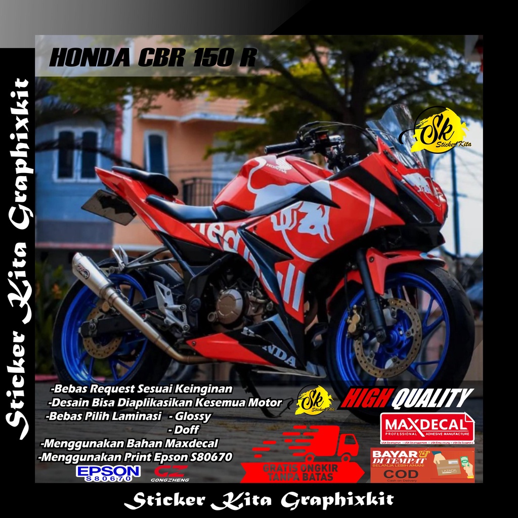 0209 DECAL STICKER FULLBODY MOTOR HONDA CBR 150 R FACELIFT SIMPEL REDBULL BEBAS REQUEST