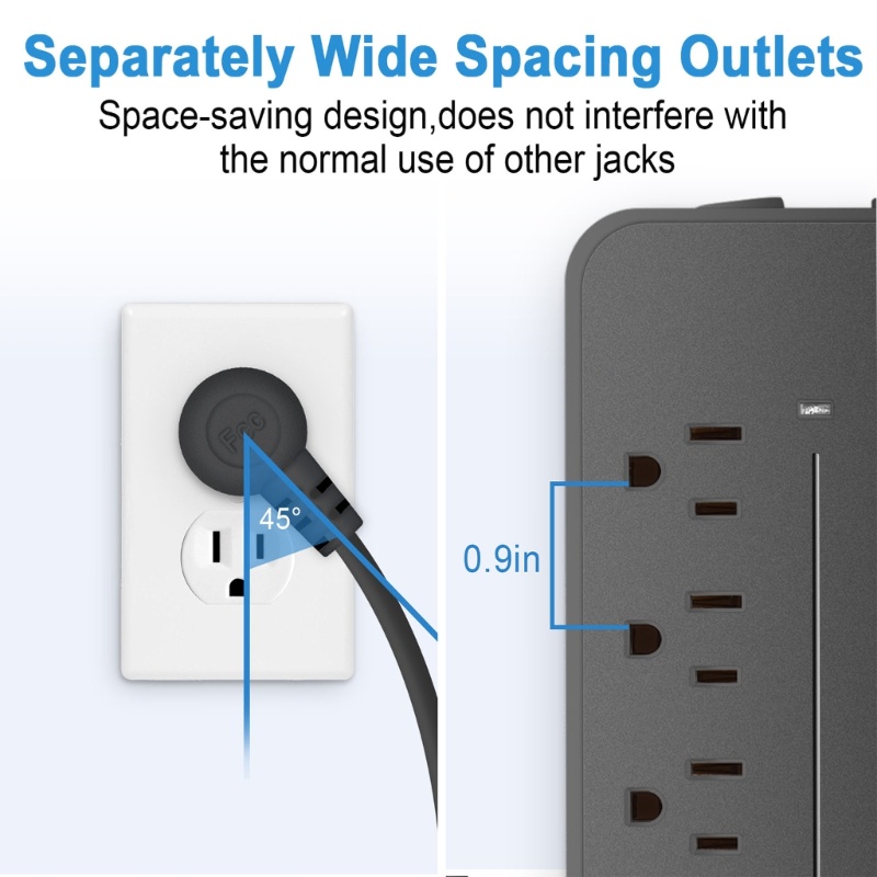 Zzz Power Strip Wall Outlet Surge Protector Stop Kontak 8xAC 3x Port USB &amp; Port Tipe-C