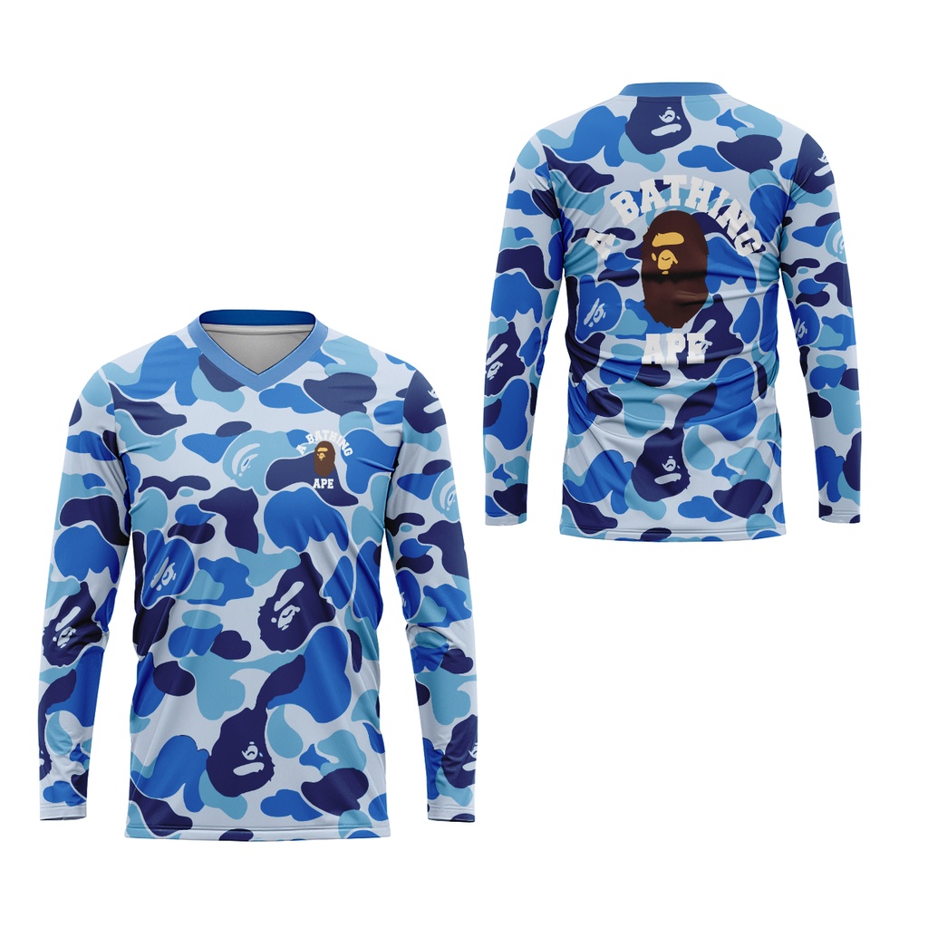 [TiniShop] Kaos V-neck Karakter Pria Keren / TShirt Pria A Bathing Ape Bape Lengan Panjang FullPrint