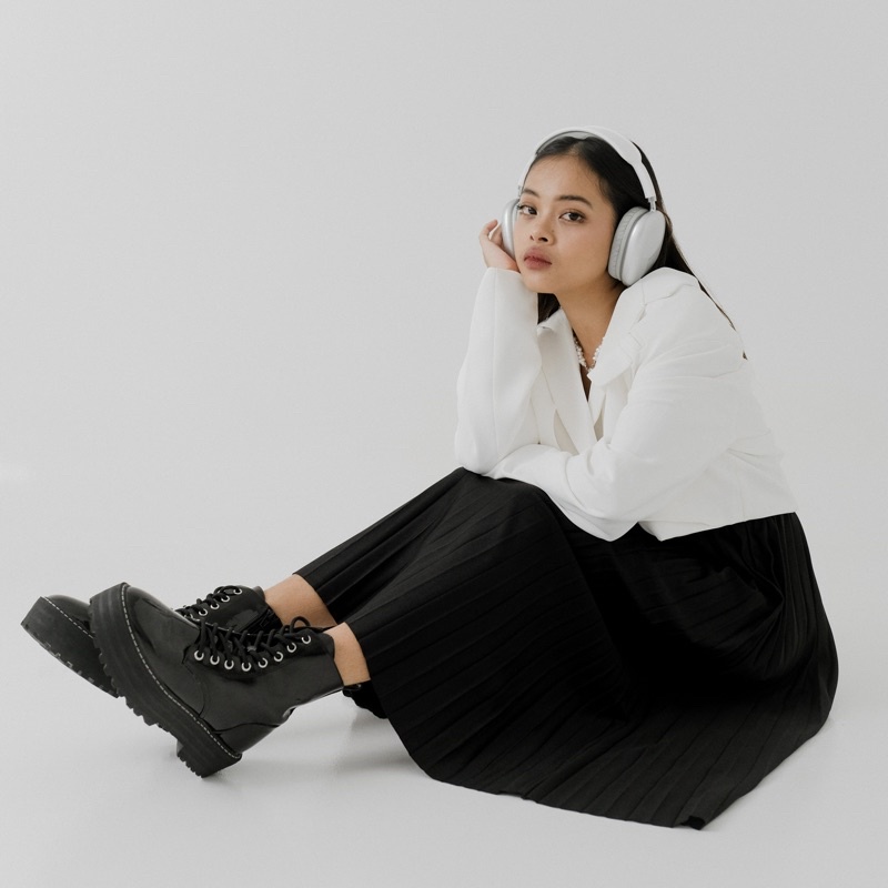 FELIS ROK PLISKET MIDI WANITA MURAH HITAM POLOS