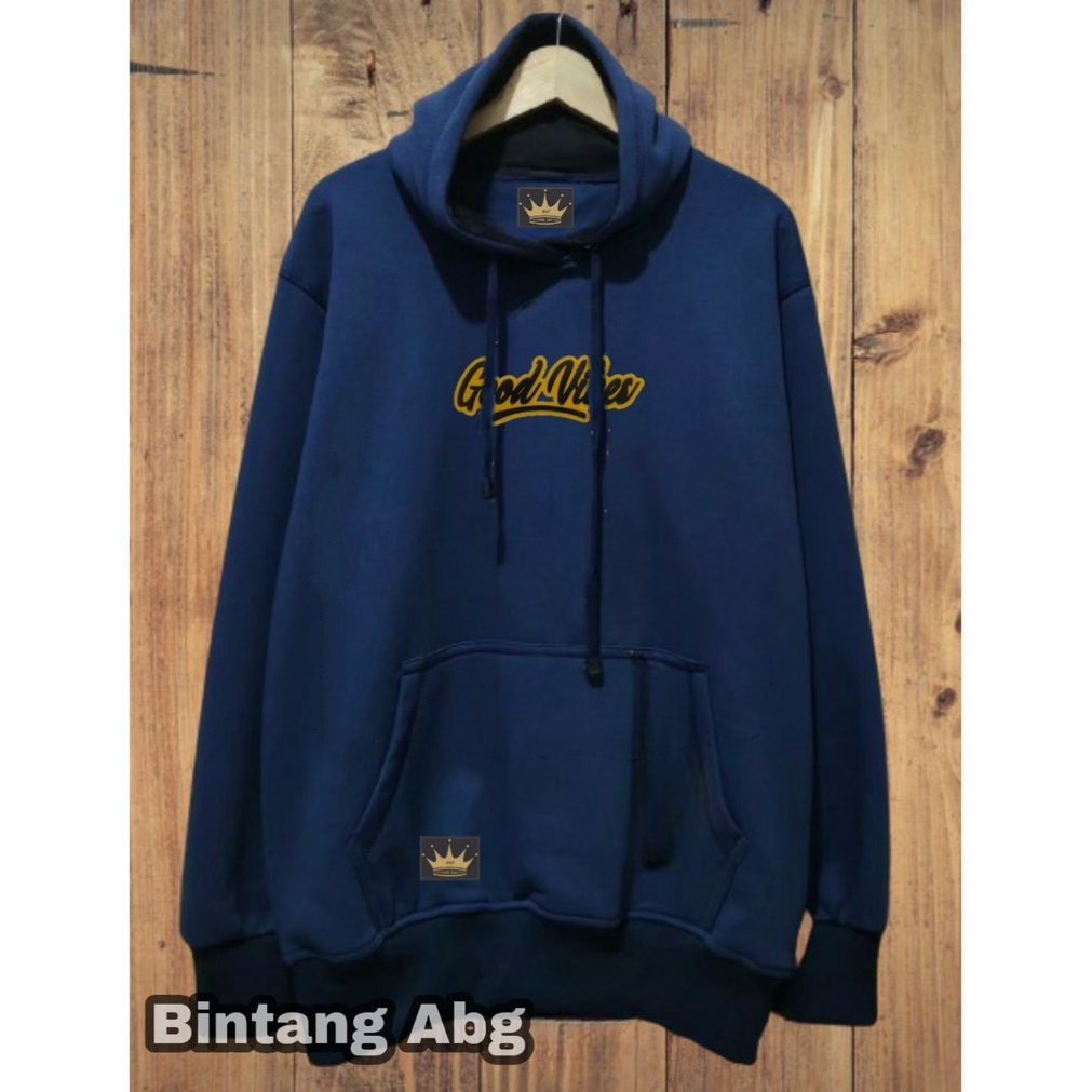 Hoodie Authentic Distro Pria Murah Sweater Hoodie Kupluk Terbaru List GOOD VIBES Bahan Tebal Jaket Hodie Cowok Warna Navy Premium High Quallity Size M L XL XXL