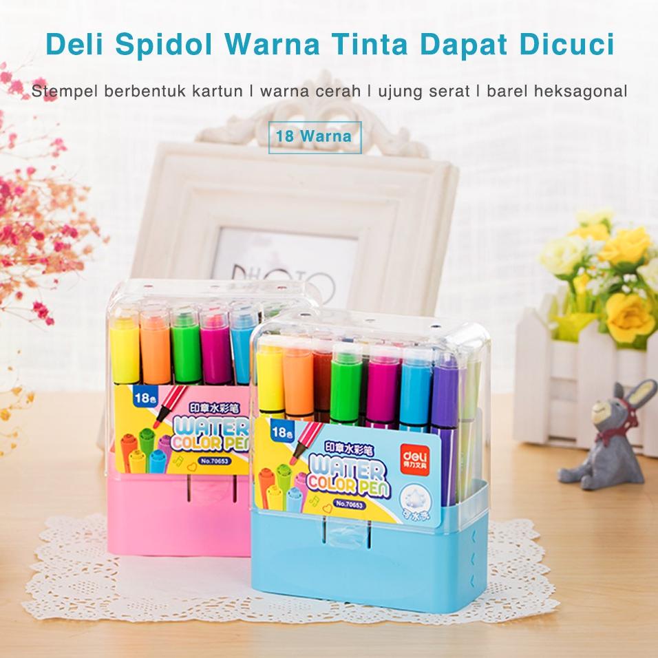 

[X-X7X-❤] Deli Spidol Warna Sekolah 12/18/24/36 Warna Tinta dapat dicuci 70653_premium