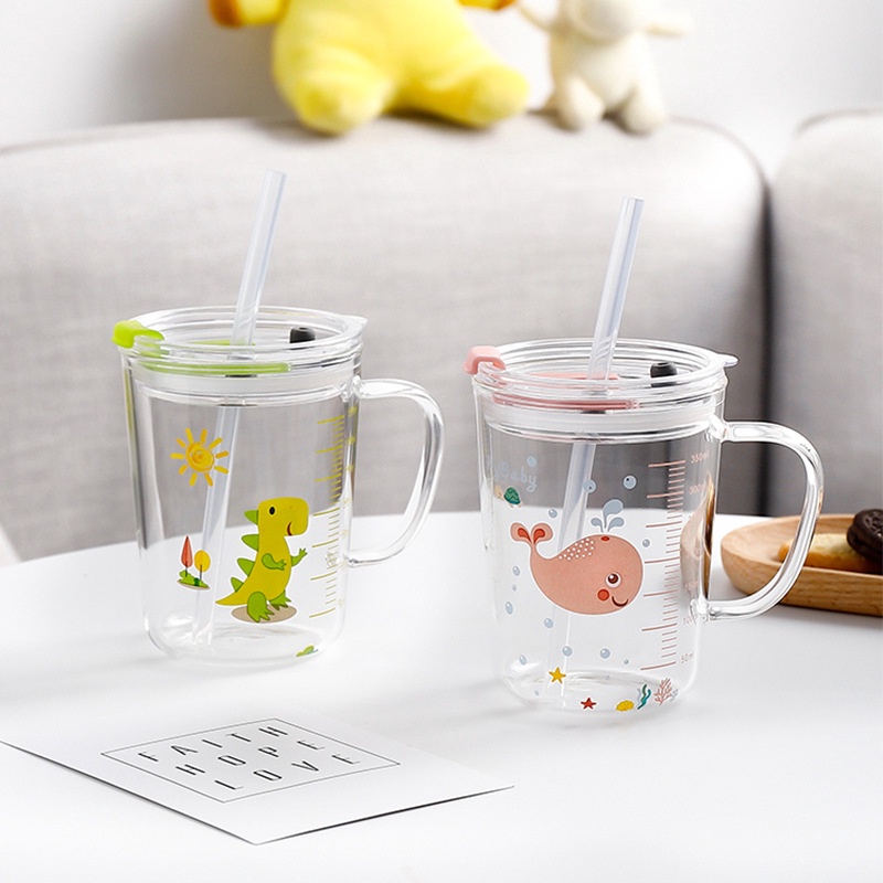 ACCFASHIONMURAH Gelas Minum Anak Motif Karakter Animal Lucu Gratis Sedotan 400ml