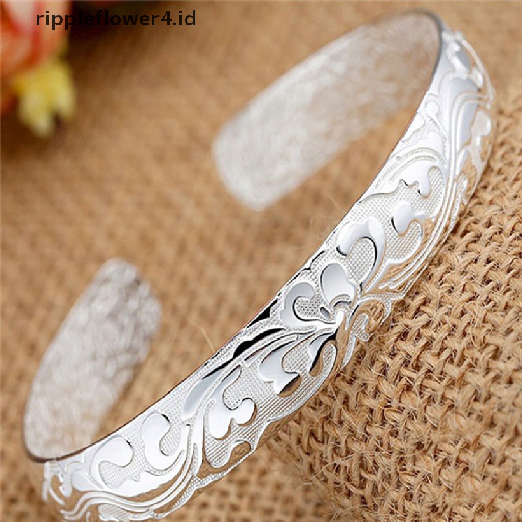 {rippleflower4.id} Fashion Perhiasan Wanita Perak Disepuh Bangles Cuff Gelang High Quality~