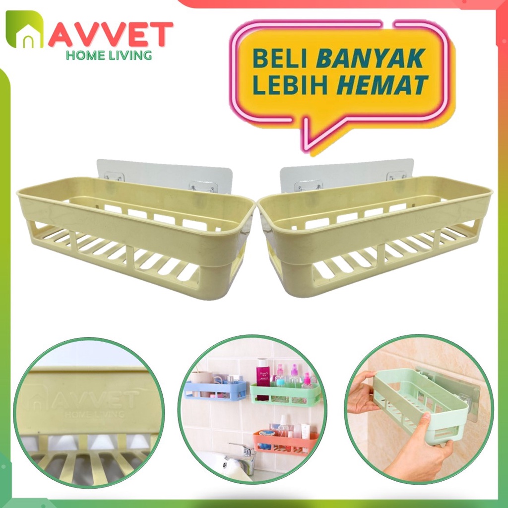 AVVET (PAKET HEMAT) Rak Kamar Mandi Persegi Panjang Multifungsi Cream