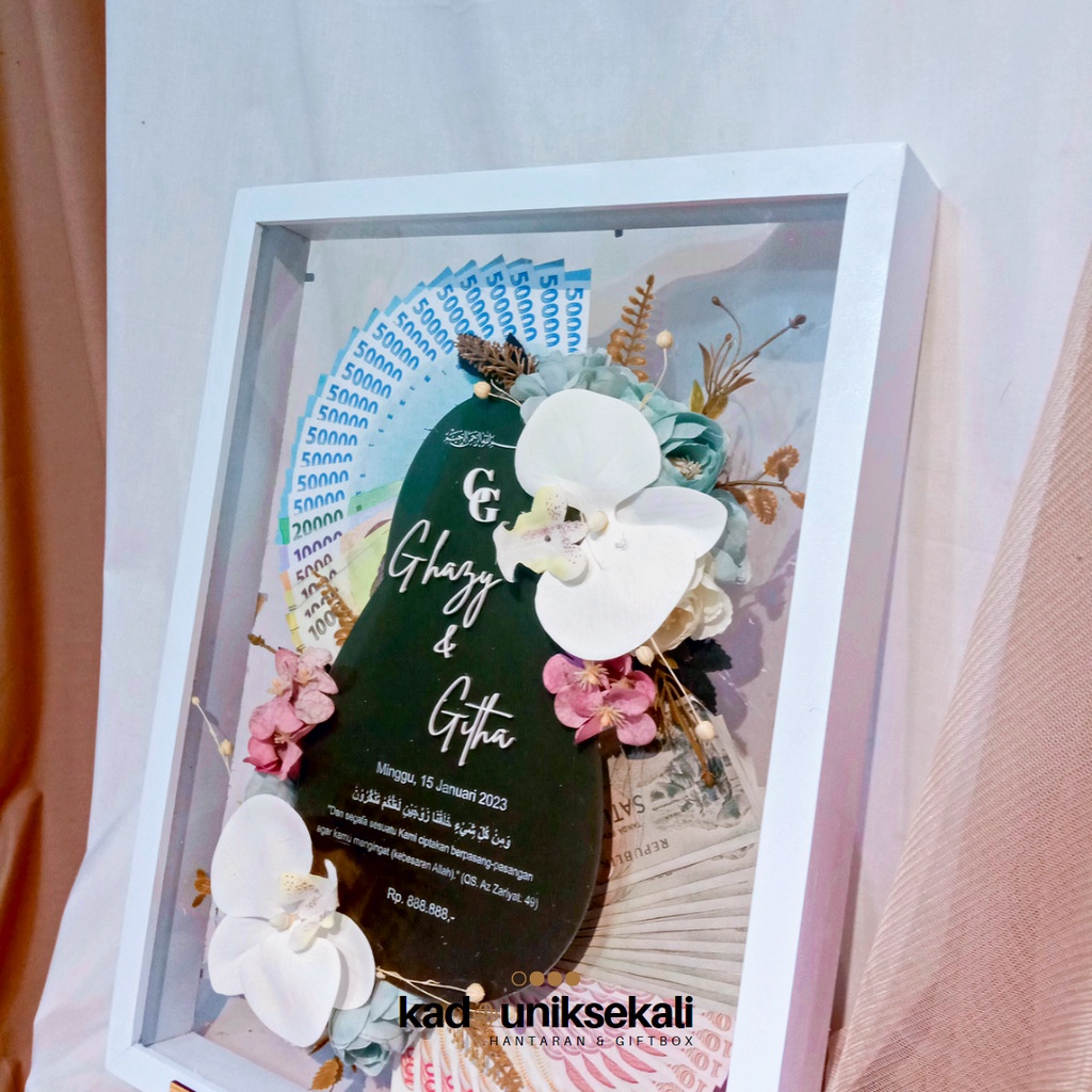 MAHAR UANG AKRILYC BRUSH PASTEL 45X35 3D - HANTARAN WEDDING CUSTOM TERIMA JADI