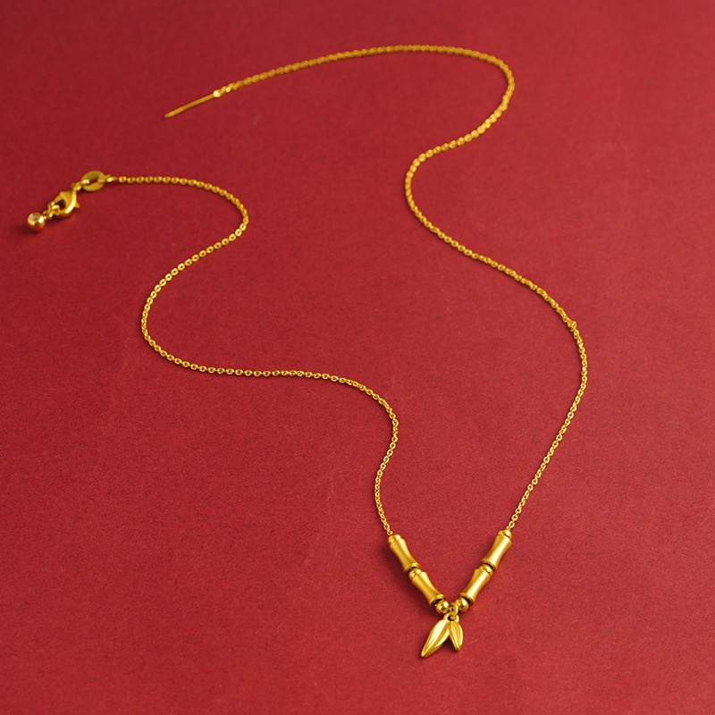 Goldkingdom Perhiasan Fashion Emas Asli Kadar 375Bangkok Aksesoris Ready Stock Liontin Bambu Untuk Wanita Kalung Vintage Bisa Ditarik Dan Disesuaikan