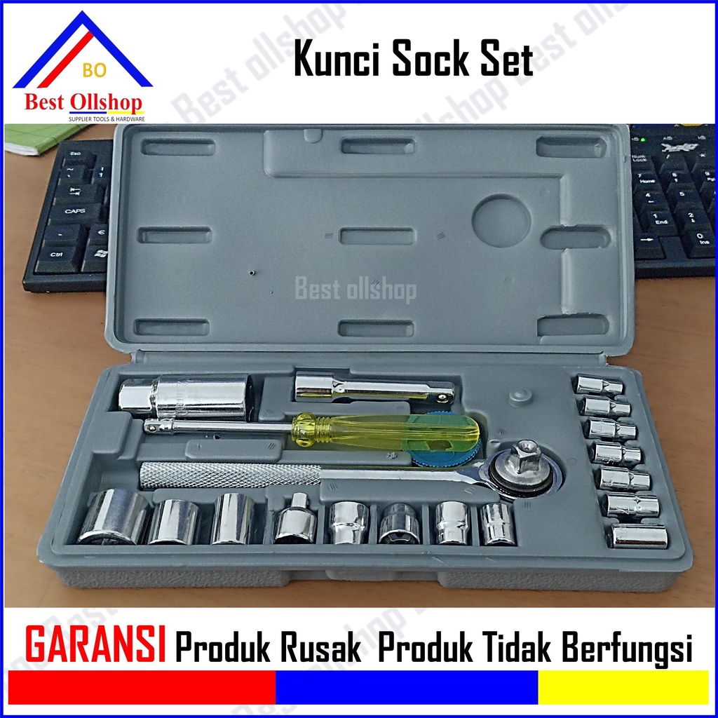 Kunci Pas 21 Pcs/ Kunci shock Wrench Set Bolting/ Kunci Sok / Kunci Shock Sock Sok Set 21 Pcs Ratchet