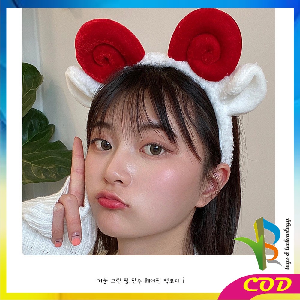 RB-C490 Bando Motif Tanduk Domba Lucu Bahan Lembut / Aksesoris Rambut Wanita / Bandana korea / Headband White Sheep Domba Aries Unik