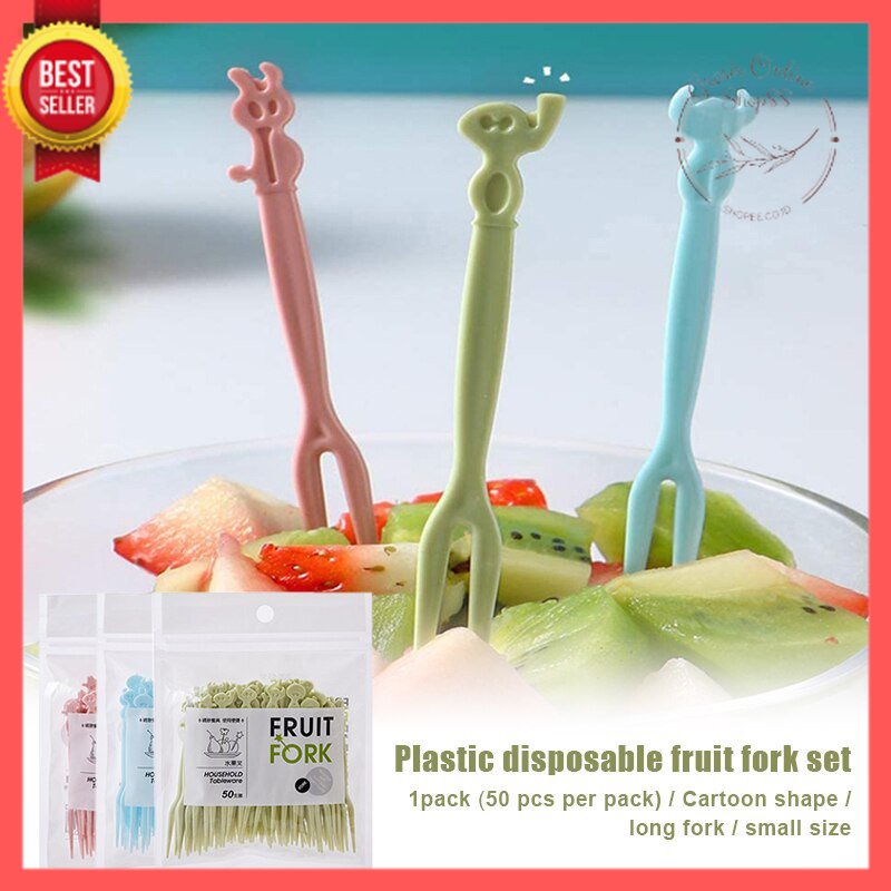 GOS -H213- Garpu Mini Tusuk Buah Per-Pcs - Garpu Mini Plastik - Garpu Mini Plastik Kue dan Buah Lucu