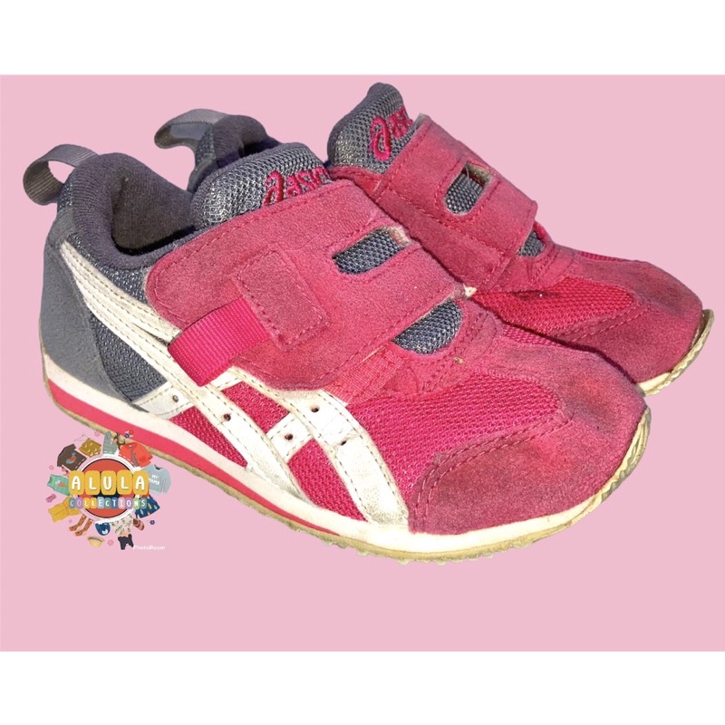 sepatu anak asics ori pink abu