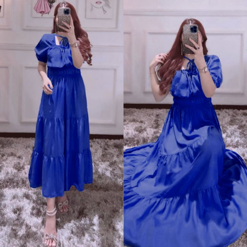 LONGDRESS ADEM/DRESS SUSUN POLOS KEKINIAN RAYON FIT TO XL LD 110