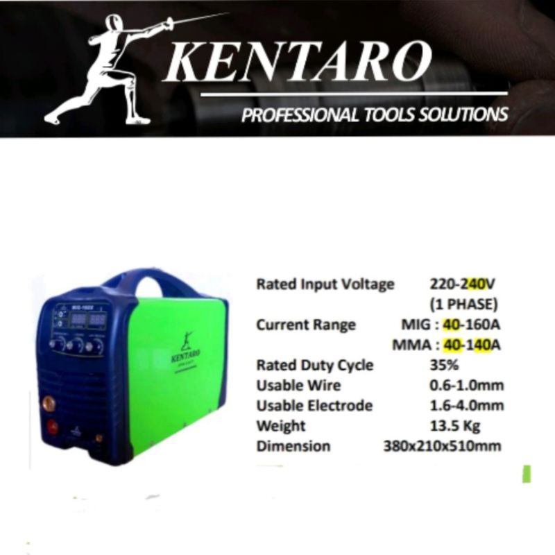 mesin las mma + mig 160 2in1 heavy duty kentaro Japan quality