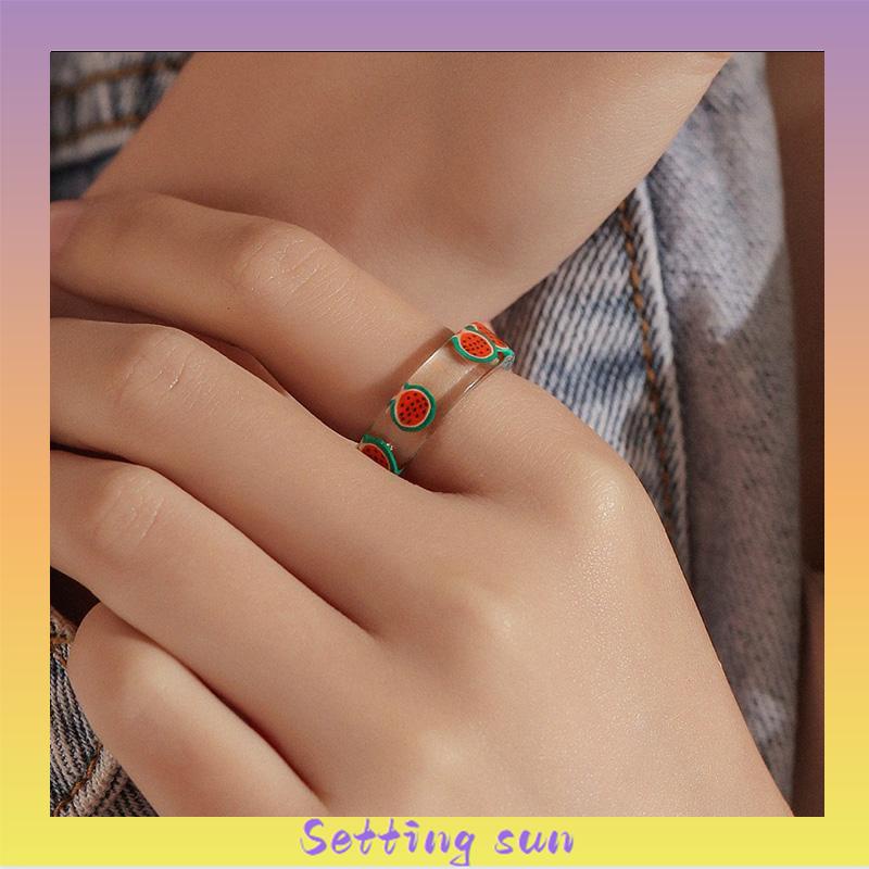 Cincin Bahan Resin Akrilik Bentuk Buah Untuk Wanita Fashion Korea TN