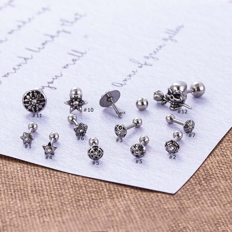 1biji Vintage Stainless Steel 16Gauge Helix Lobe Piercing Stud Earring Unisex