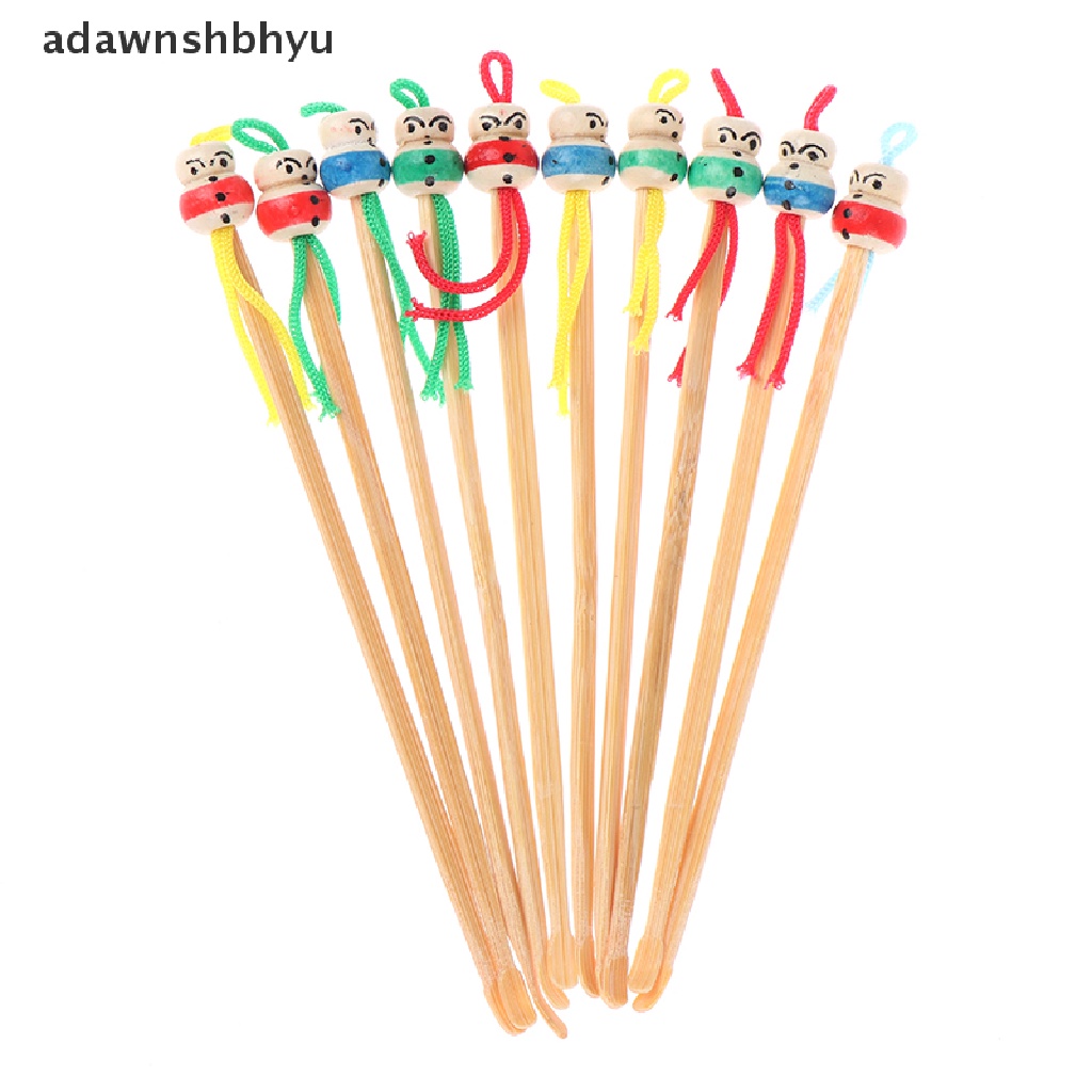 Adawnshbhyu 10Pcs Earpicks Boneka Mini Kayu Bambu Ear Picks Wax Remover Cleaner Alat Perawatan Telinga ID