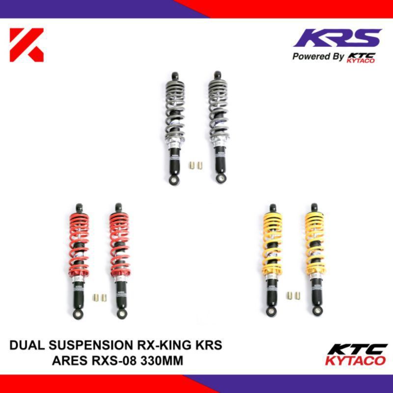 shock shockbreaker  belakang RXking krs tipe rxs08 uk 330mm produk by ktc kytaco ada grey red yellow cocok buat rxking suprax suprax125 karisma smash grand tiger old Tiger new Mega pro old