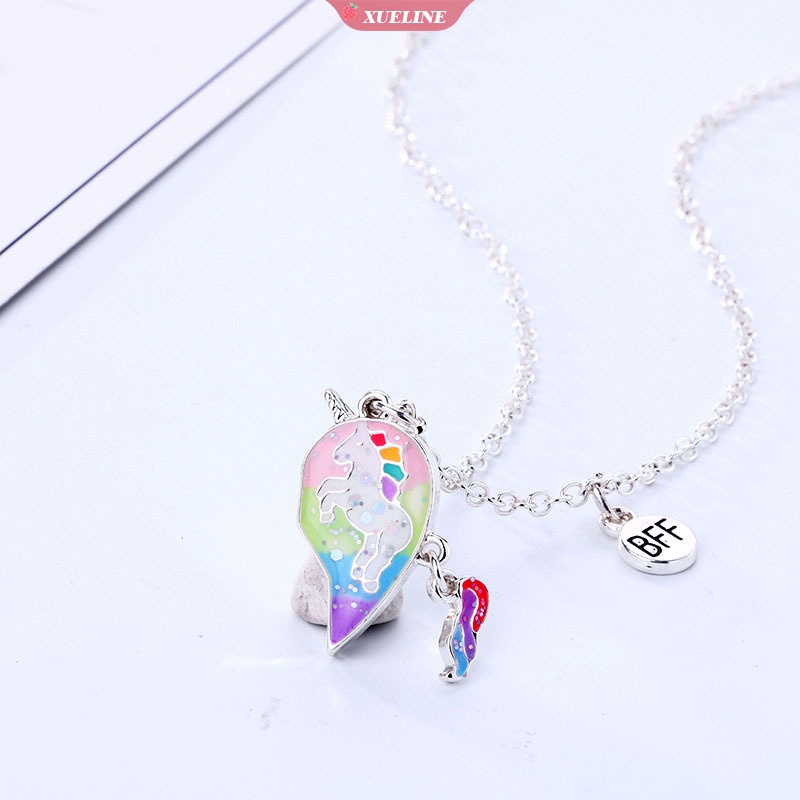 Lucu Romantis Pelangi unicorn lady forever best friend Kalung Manis Warna-Warni Berbentuk Hati Kalung Ganda Hadiah Ulang Tahun Untuk Perempuan [ZXL]