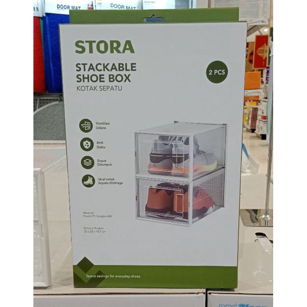 STORA Kotak Sepatu Pria Set 2pcs/Kotak Sepatu Plastik/Shoe Box Transpa