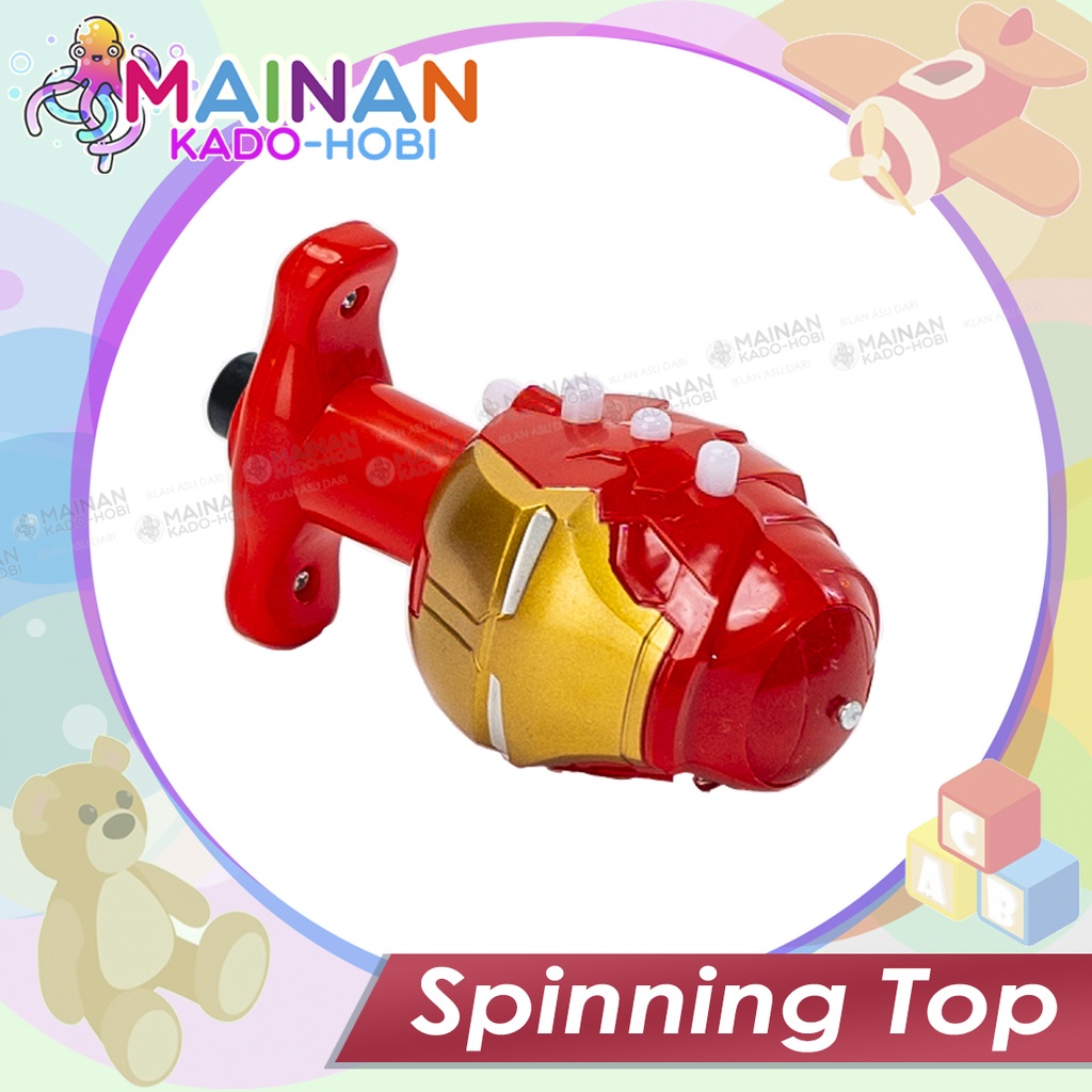 MAINAN EDUKASI ANAK GANGSING PUTAR LAMPU LED KARAKTER KARTUN SUPERHERO SPINNING TOP