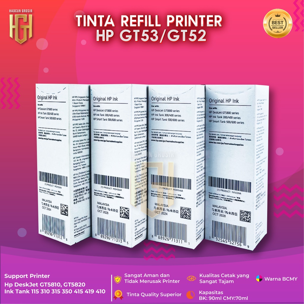 1 SET 4 PCS Tinta HP GT53 GT52 Tinta Printer GT5810 GT5820 Dus Baru