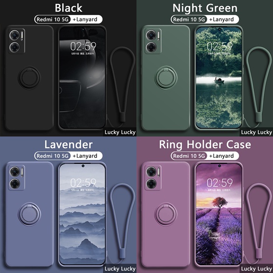 Redmi 10 5G Case Candy Ring Stand Bracket FREE LANYARD Tali Holder Silikon Liquid