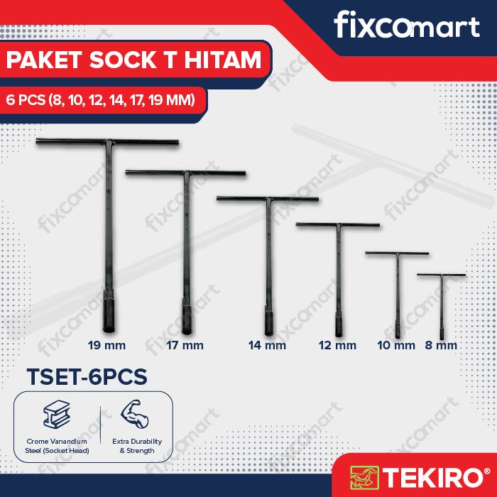 Tekiro Paket Kunci Sock T Hitam (8-10-12-14-17-19 Mm) / Tekiro Kunci T Set 6 Pcs