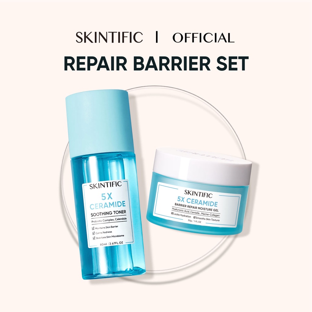 SKINTIFIC - Soothing Repair Skin Barrier Paket Skincare with 5X Ceramide Moisturize Gel Moisturizer Cream Pelembab Wajah + 5X Ceramide Soothing Toner