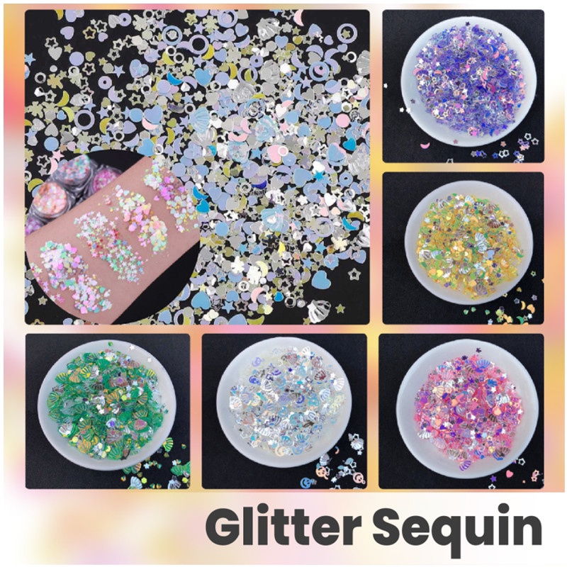 【 COD 】Accessories Nail For Nails 3D/Mixed Decoration Bubuk Glitter Sequin/Glitter Heart Star Flower Nail Art Decoration