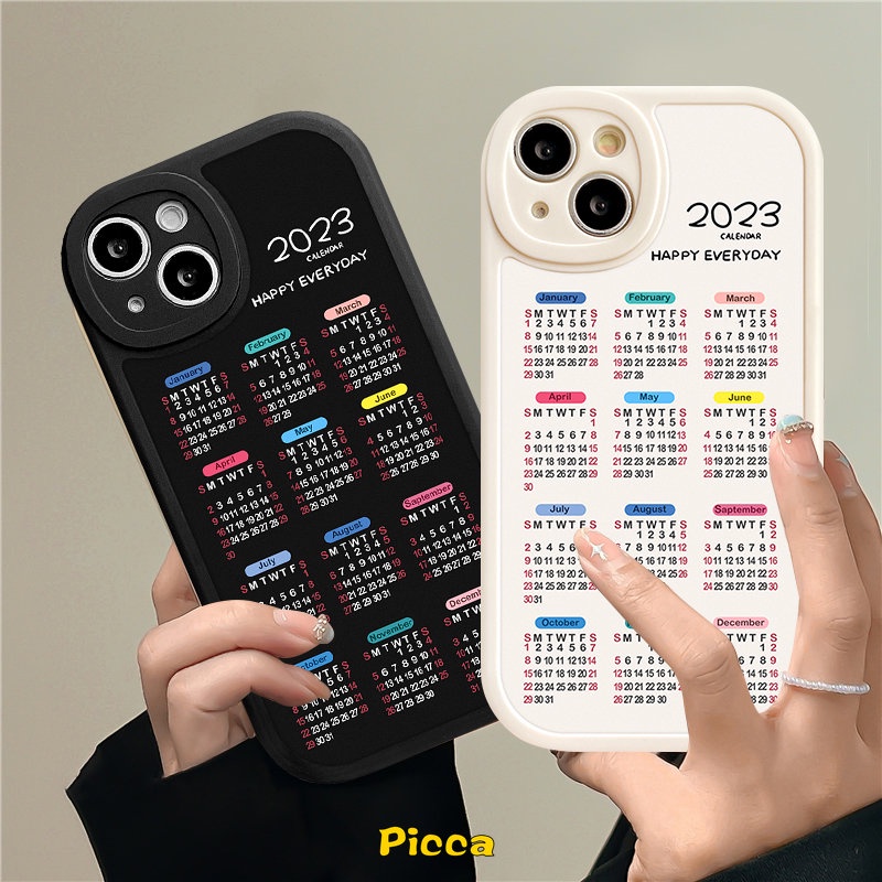 IPHONE 2023kalender Baru Couple Phone Case Untuk Iphone11 12 13 14 Pro Max14 Plus XR 6 6s 7 8 Plus X XS MAX SE 2020happy Everyday Pelindung Lensa Soft TPU Back Cover