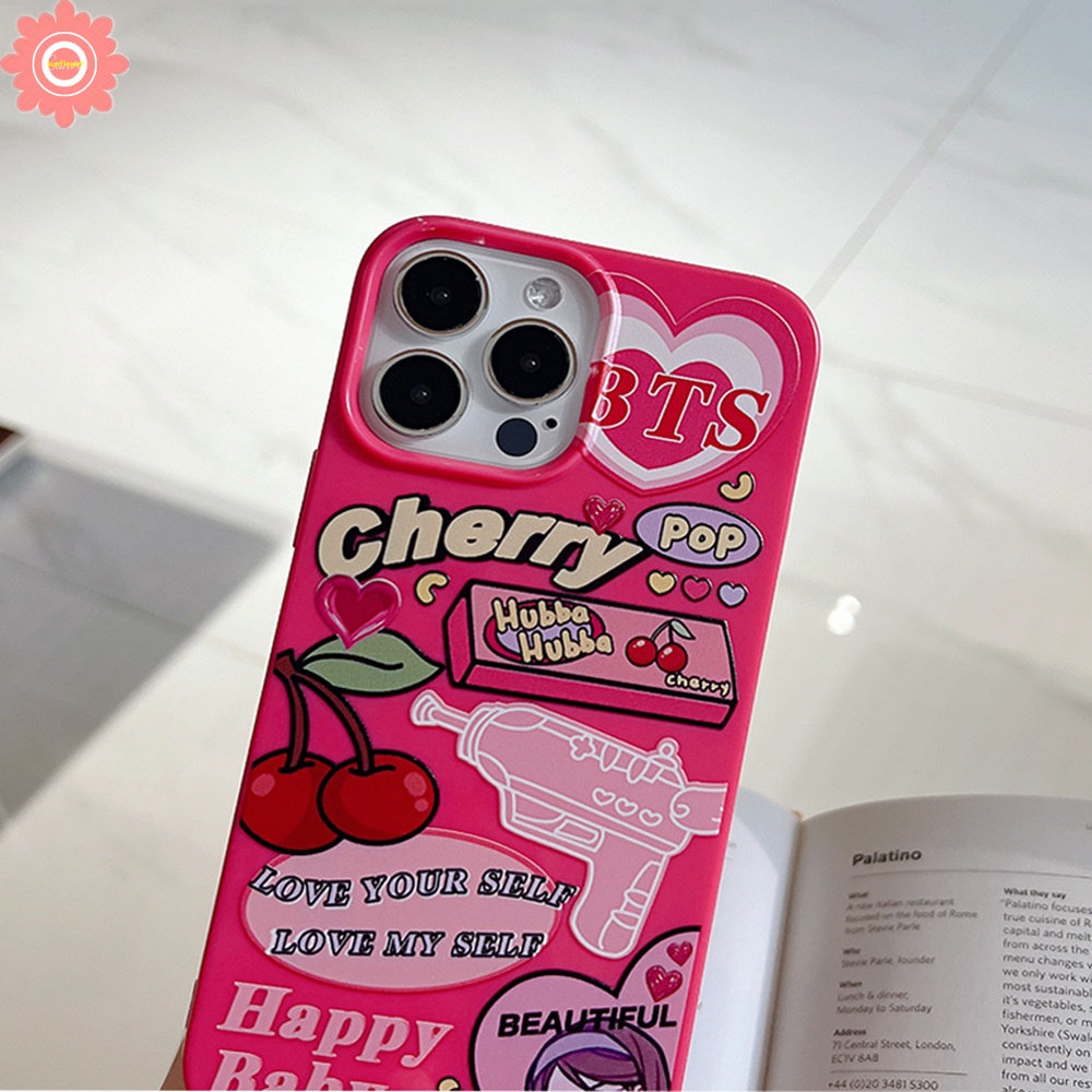 Case Compatible for IPhone 14 11 13 12 Pro Max XR 7 8 Plus X XS Max SE 2020 Candy Glossy Shockproof Protection Camera Ros Red Cartoon Label Cherry Soft Tpu Silicon Back Cover