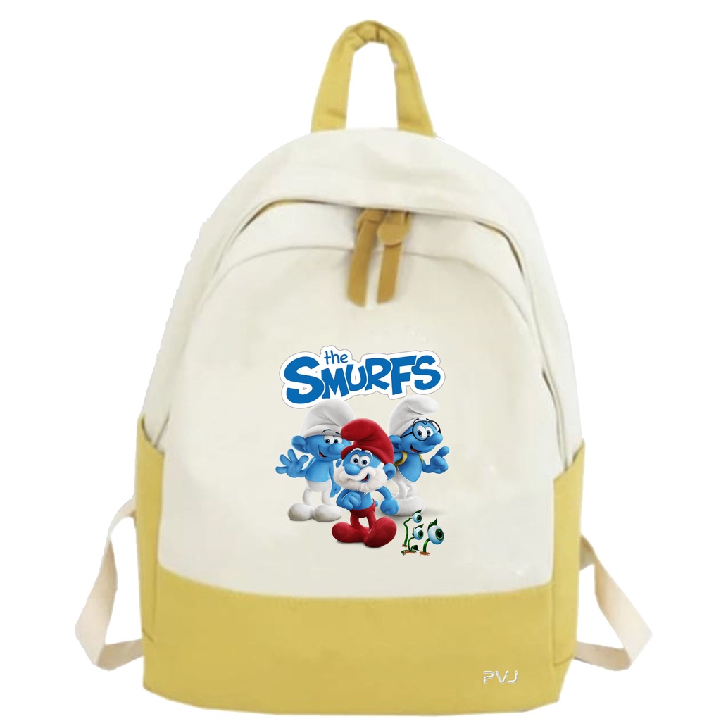 PVJ - Tas Anak Sekolah Motif Karakter Kartun The Smurfs Unisex