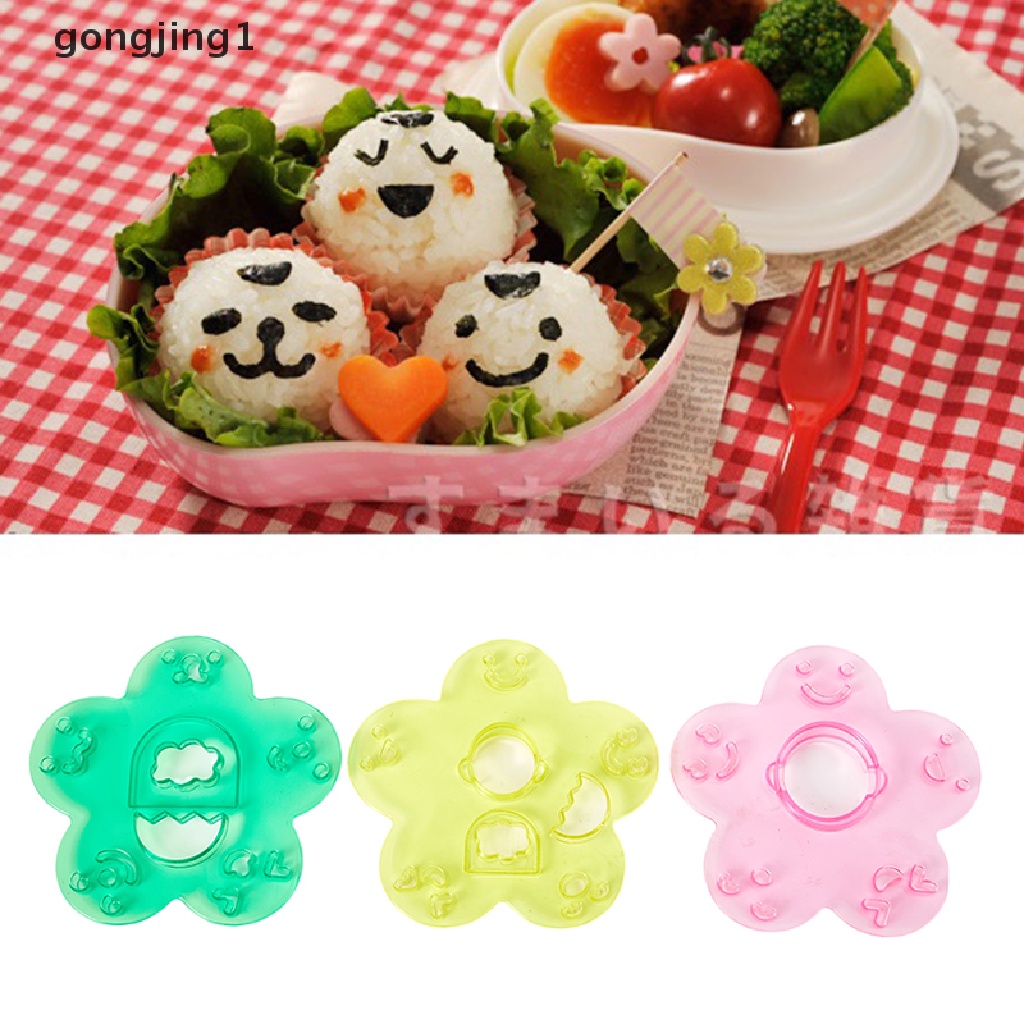 Ggg 3Pcs Cetakan Ekspresi Wajah Kartun Rice Ball Mold DIY Alat Emboss ID